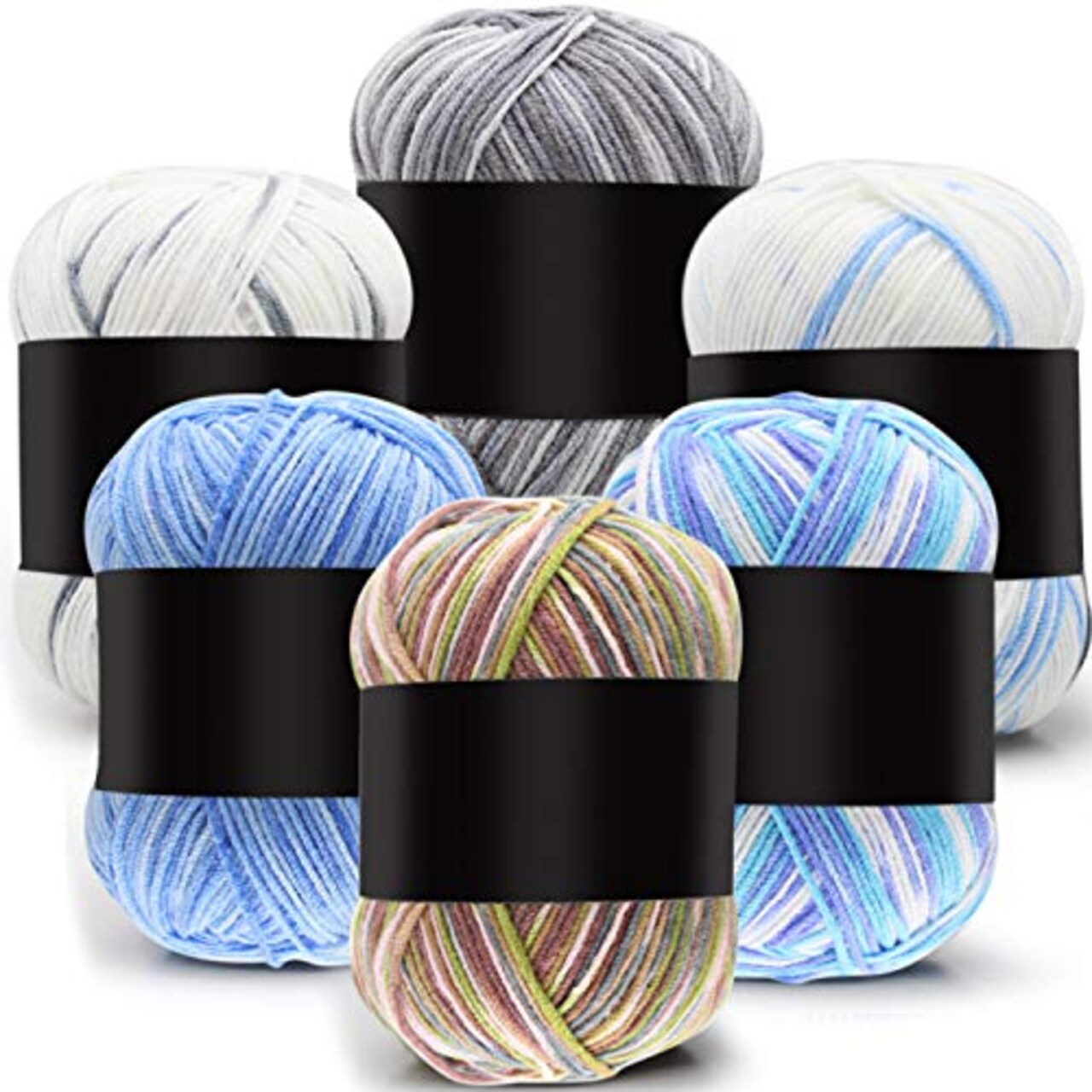 WILLBOND 6 Pcs 50g Crochet Yarn Multi Colored Knitting Yarn Bulk Acrylic  Weaving Yarn Crocheting Thread (Gray, Gray White, Gray Green Coffee, White  Blue, Sky Blue, Blue White, 3-Ply)